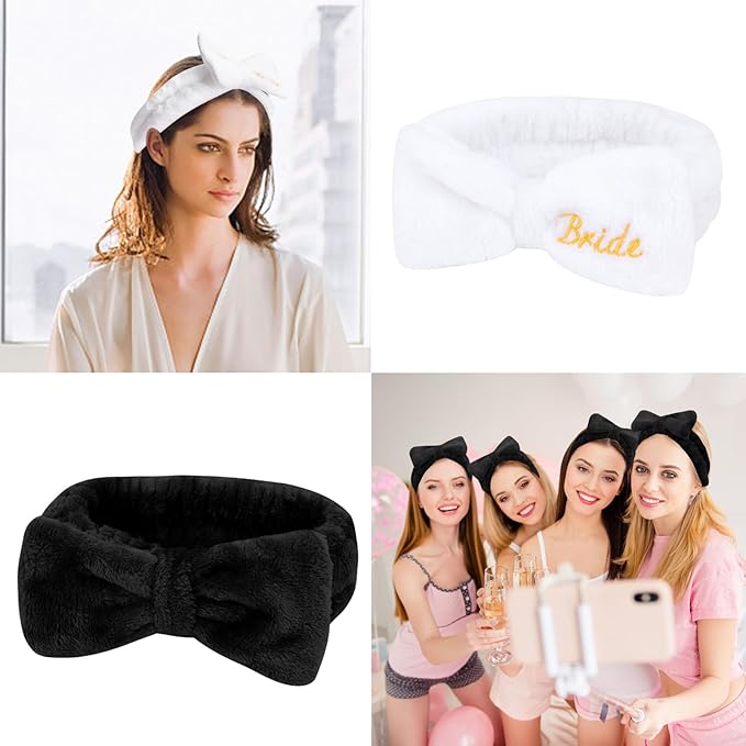 CIEHER Hairband, 8pcs White & Black Spa Headband for Bachelorette Party Favors, Bride & Bridesmaid, Yoga, Sports, Home Use