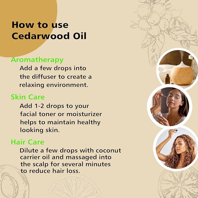 Cedarwood Essential Oil for Diffuser Skin Hair Holiday Home Care