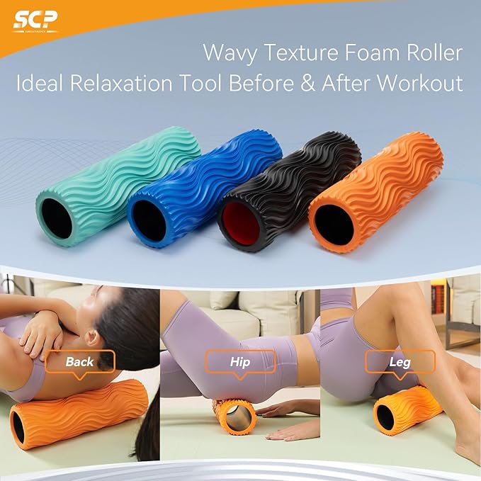 Foam Roller - Muscle Massage Roller for Back Pain & Stretching - Ergonomic Wide Wave Textured - Deep Muscle Massage Pilates Yoga, Athletics, Fitness Exercise for Whole Body