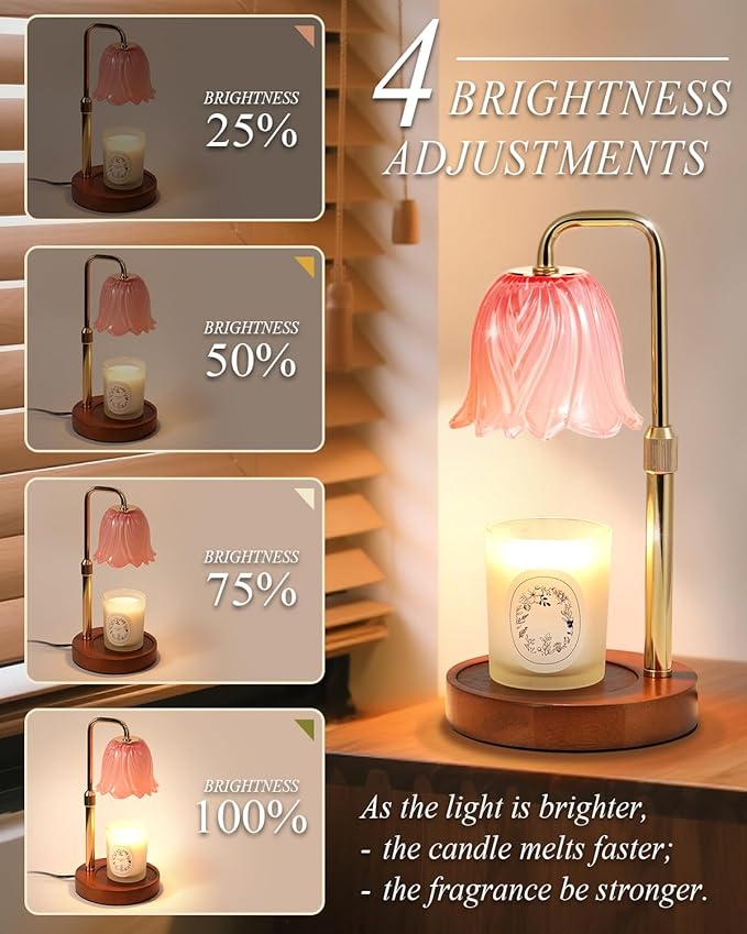 Flower Candle Warmer Lamp with Timer Dimmable, Candle Warming Light Height Adjustable, Christmas Gifts for Women, Candles Warmer Light for Jar Candles, House Warming Gifts New Home Decor