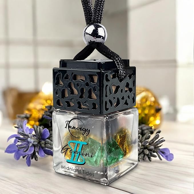 Innergy Gemini Zodiac Crystal Infused Car Air Freshener - Portable 8 ml. Hanging Essential Oil Diffuser for Vehicle, Long-Lasting Fragrance, Eco-Friendly Design, Freshness On The Go!