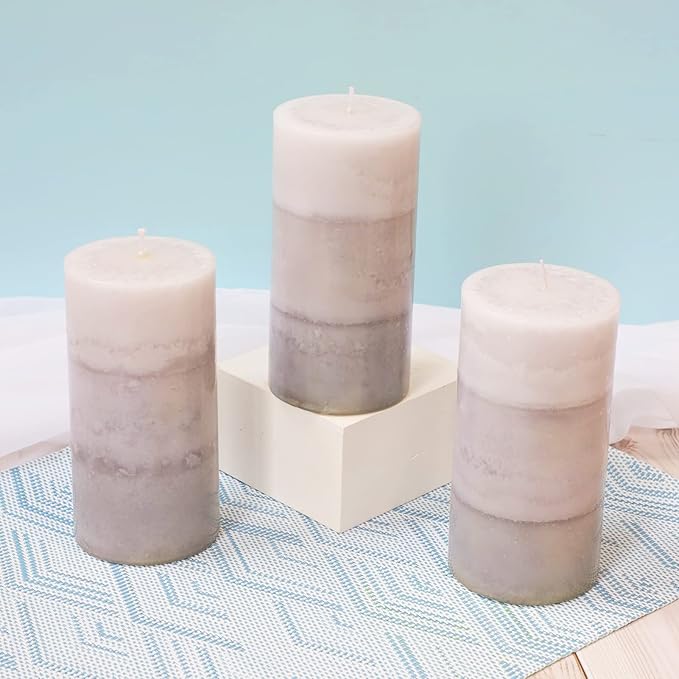 3" x 6" Creamy Coconut Scented Pillar Candles Long Burning Cotton Wick Candle Gift Set for Home Decorations