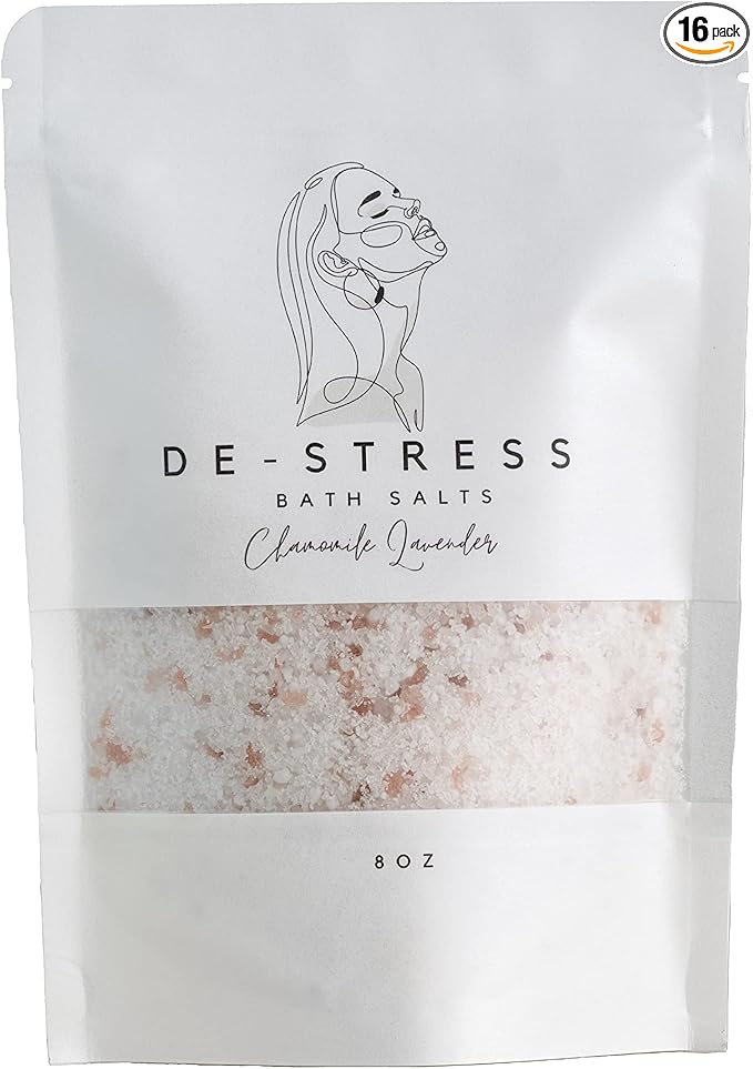 Soothing Bath Salts – 8 oz Relaxing Chamomile Lavender Soak with Epsom Salt, Himalayan Pink Salt and Sea Salt – Natural, Calming, Stress Relief and Soft Skin