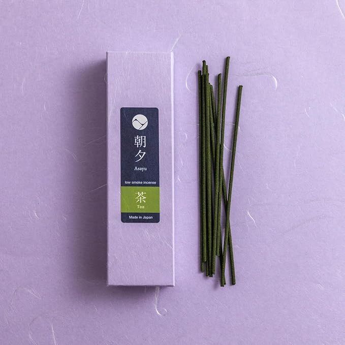 Asayu Japanese Low Smoke Green Tea Incense Sticks 20g Sample Size, 100% Made in Japan with Less Irritation, Non-Toxic Matcha Incense for Morning Energy, Yoga, Meditation or Mindfulness