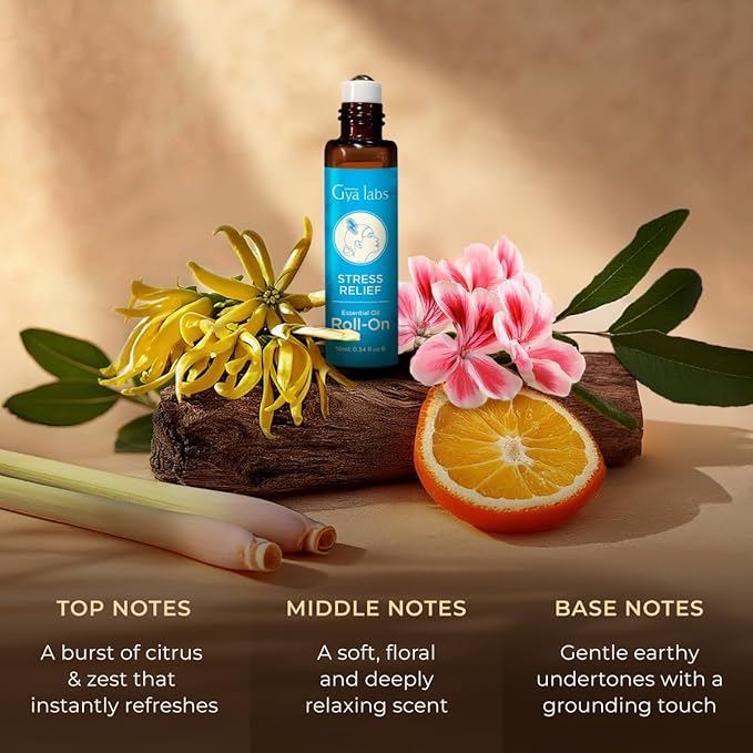 Gya Labs Stress Relief Essential Oil Roll On - 0.34 Fl Oz - Travel Size Roller for Camping, Skin, Aromatherapy Relief, Convenience