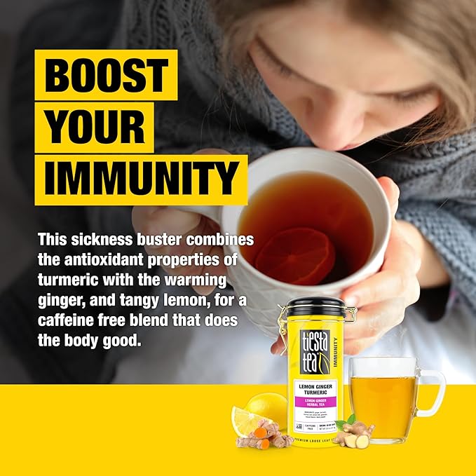 Tiesta Tea - Lemon Ginger Turmeric, Loose Leaf, Lemon Ginger Herbal Tea, Premium Blend, Non Caffeinated Herbal, Make Hot or Iced & Brews Up to 50 Cups, 5 Ounce Refillable Tin