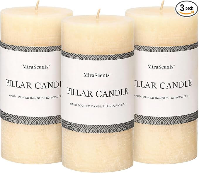 3x6 Inch Ivory Pillar Candles Set of 3 - Hand-Poured Unscented Candles, Long Clean Burning, Large Big Candles, Smokeless Dripless Candles for Dinner Table, Wedding, Home, Bathroom, Rustic Decor