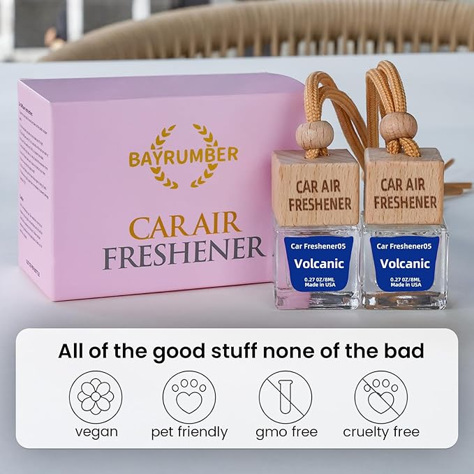 Car Air Freshener Hanging Diffuser – Long-Lasting Essential Oil Scent (Up to 60 Days) – Non-Toxic & Eco-Friendly – 2-Pack Auto Fresheners Made in USA