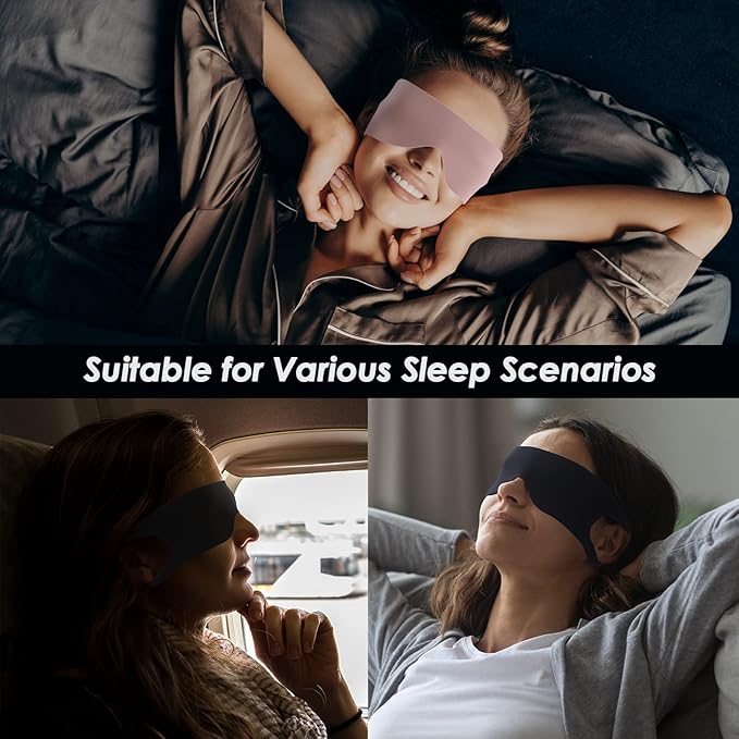 FRESHME Zero Pressure Sleep Mask - Lightweight Breathable Blockout Eye Mask for Sleeping with Ear Hanging Elastic Strap for All Sleep Positions Men Women Soft and Comfortable Black Eye Blinder Travel