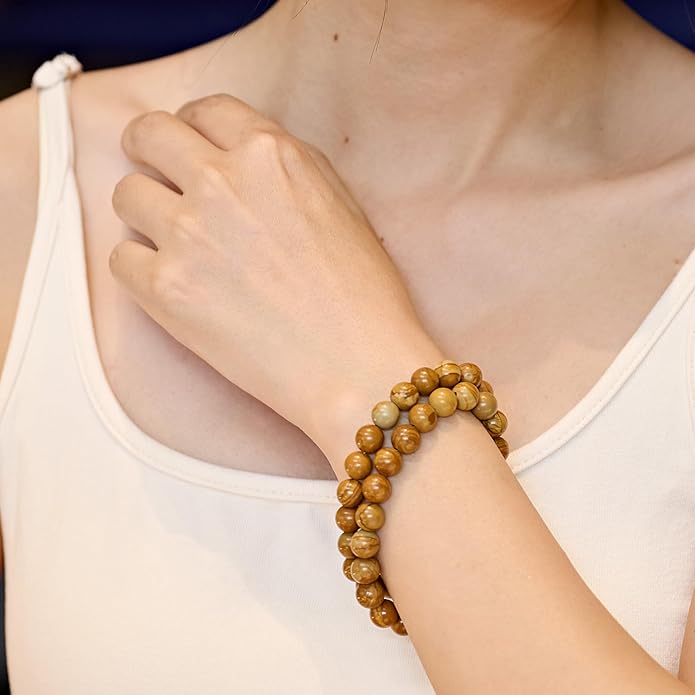 Bivei Natural Gemstone Semi Precious Healing Crystals Handmade Stretchy Round Beads Bracelet, Enhance Positive Energy