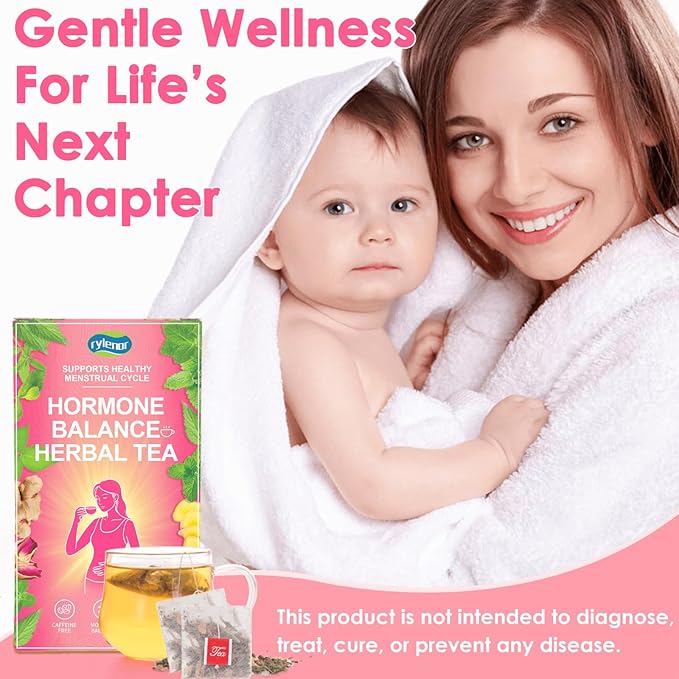 Hormone Balance Herbal Tea for Women – with Peppermint, Lemongrass, Ginger, Rose, Raspberry Leaf & Nettle for PMS & PCOS – Female Hormone Loose Leaf Tea, Caffeine-Free, Sugar-Free 30 Bags