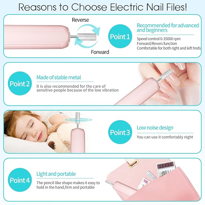 Electric Nail Drill, Professional Manicure Pedicure Kit, Cordless Electric Nail File Set, Rechargeable Pedicure Tools for feet, 3 Speeds Hand Foot Care Nail Drill for Thick Nail Toenail Cuticle