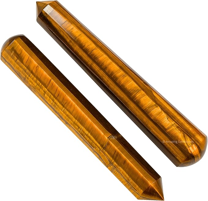 Amazing Gemstone Tiger Eye Crystal Wand Massage Stick - Pelvic Wand Gua Sha for Adults - Crystals and Healing Stones Massage Wands for Adults Gifts (Pointed)
