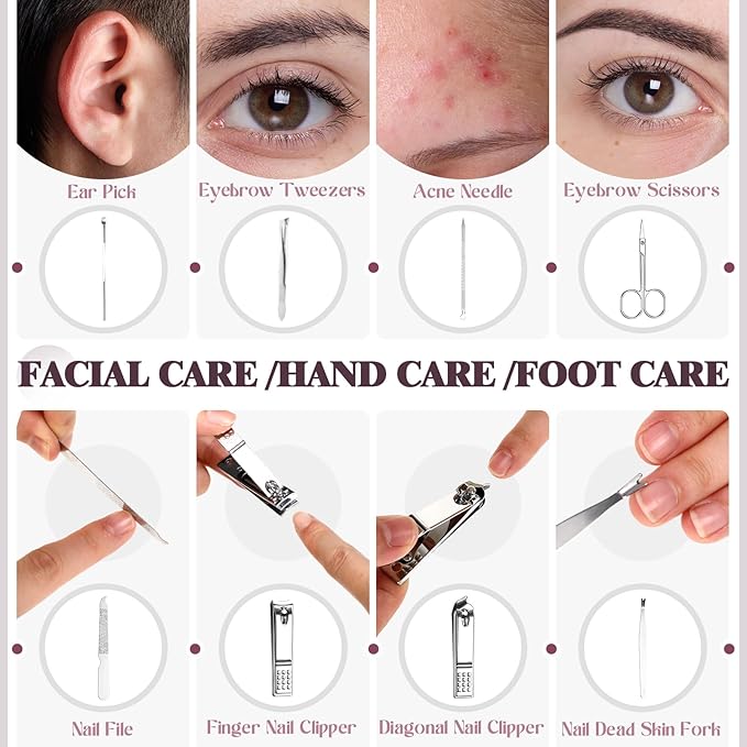 Geosar 12 Set 8 in 1 Manicure Set Stainless Steel Nail Clippers Kit Pedicure Care Tools with Leather Case Travel Grooming Kit Gift for Women Men(Glitter Candy Color)