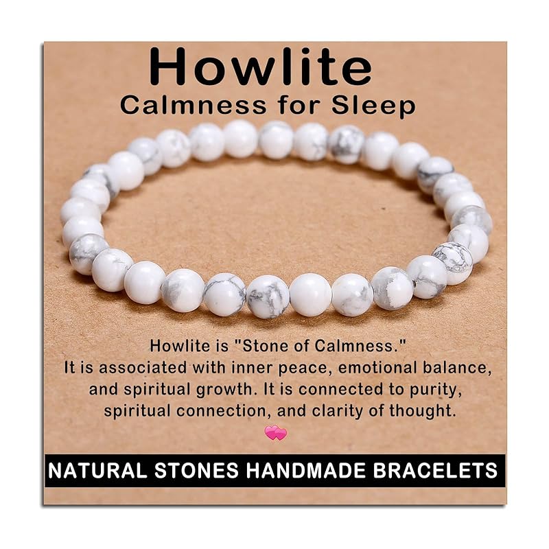 AD Beads Handmade Gemstone Stretch Elastic Bracelet Crystal Healing Reiki Nature's Beauty and Spiritual Essence Unisex (6mm, Howlite (Calmness for Sleep))