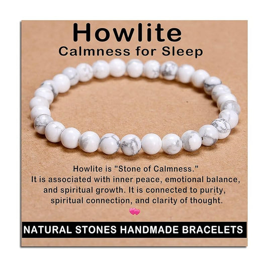 AD Beads Handmade Gemstone Stretch Elastic Bracelet Crystal Healing Reiki Nature's Beauty and Spiritual Essence Unisex (6mm, Howlite (Calmness for Sleep))
