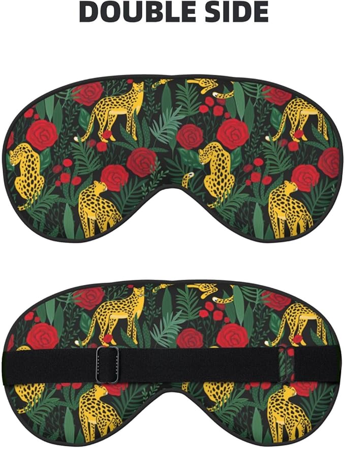 Leopard Tropical Palm Rose Sleep Mask - Soft Comfort Eye Shade - Blackout Eye Cover for Deep Rest Travel Nap Meditation