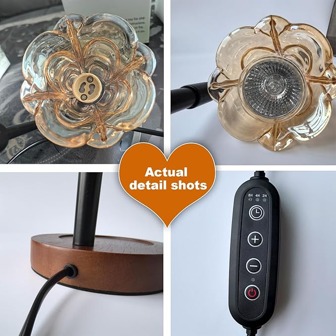 Candle Warmer Lamp with Timer and Dimmer - Adjustable Height Wax Melt Warmer, 4 Brightness Levels, 2/4/8H Timer, Wood Base & Glass Shade, Includes 2 GU10 Halogen Bulbs for Home Decor