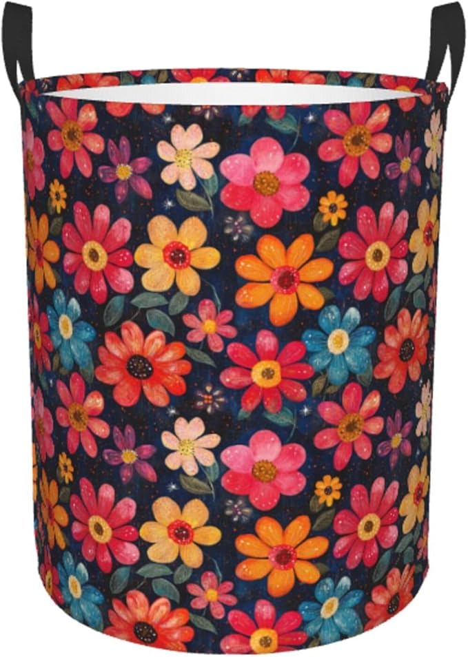 Laundry Basket Flowers Valentines Colors Collapsible Large Capacity, Dirty Clothes Basket Durable Lightweight Hamper With Handles Ideal For Clothes, Toys Home Organization