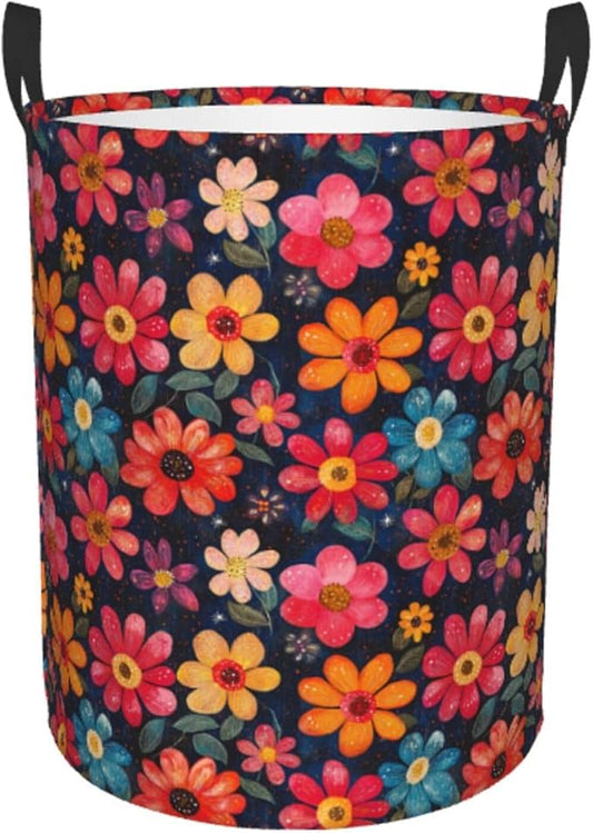 Laundry Basket Flowers Valentines Colors Collapsible Large Capacity, Dirty Clothes Basket Durable Lightweight Hamper With Handles Ideal For Clothes, Toys Home Organization