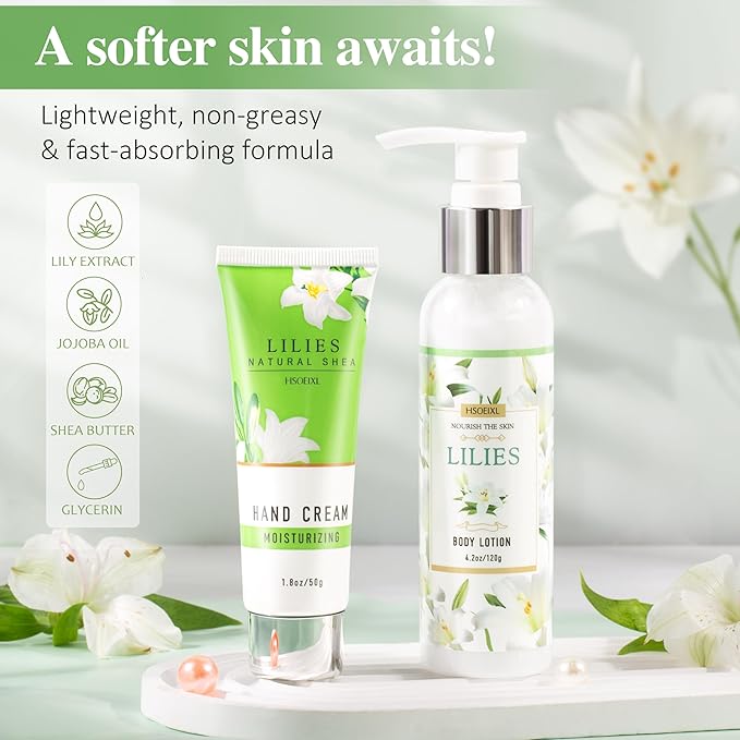 Gifts for Women, Birthday Gifts for Women, Bath and Body Gifts Set, Lilies Self Care Set,Christmas Mothers Day Relaxing Spa Basket for Mom, Grandma, Girlfriend, Sister, Friends