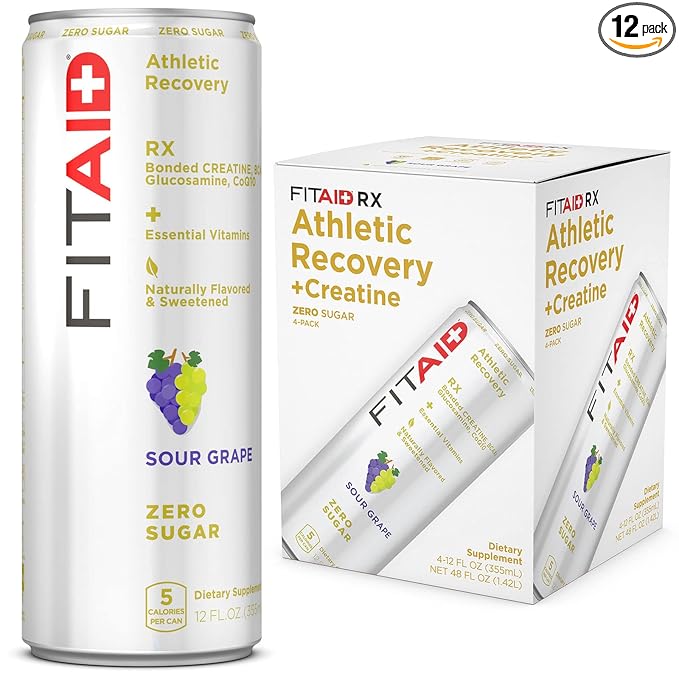 FITAID RX ZERO Recovery Blend, 5 Calories, Keto-Friendly, Paleo, Vegan, Number 1 Post-Workout Recovery Drink, Creatine, BCAAs, Glucosamine, 12-oz. Cans (Pack of 4)
