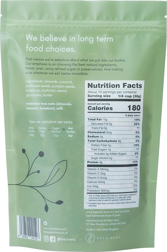 Keto Hana Coconut & Almond Original Butter Keto Granola - Keto Diet - Dairy Free - No Refined Sugars - Grain Free Granola - 1g Net Carbs Keto Cereal - Healthy Granola Cereal - 11oz