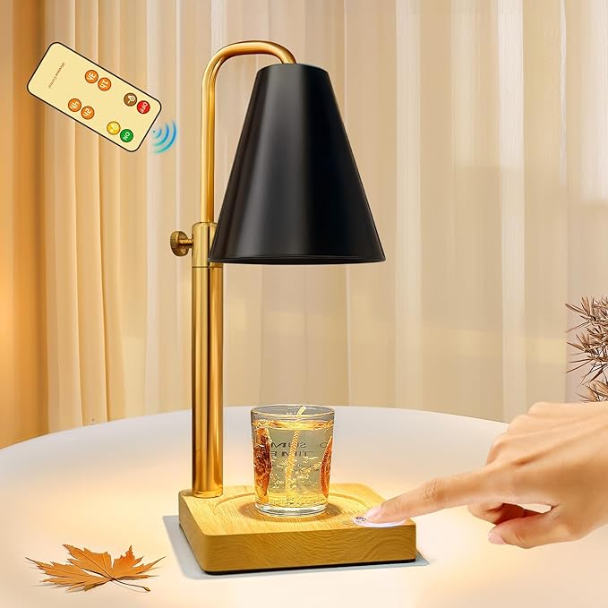 Candle Warmer Lamp with Timer Electric Wax Warmer for Scented Wax Melt Warmer Melter for Jar Candles Touch and Remote Control Dimmable Adjustable Height Gifts for Women 2 Bulbs,Black Metal