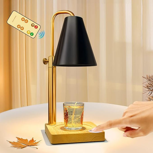 Candle Warmer Lamp with Timer Electric Wax Warmer for Scented Wax Melt Warmer Melter for Jar Candles Touch and Remote Control Dimmable Adjustable Height Gifts for Women 2 Bulbs,Black Metal