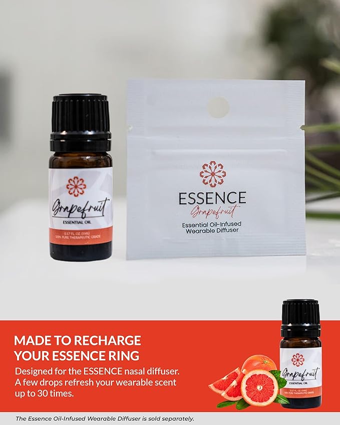 Essence Grapefruit Essential Oil – 100% Pure & Therapeutic Grade – Perfect for Aromatherapy, Diffusers & Recharging Essence Nasal Diffuser Rings – Natural Stress & Mood Support (5mL)