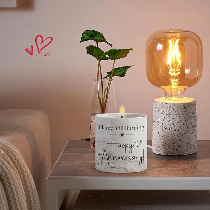 10th Anniversary Candle - 10th Anniversary Present for Him, Her, Wife, Husband, 10 Year Aniversario Gifts for Men & Women, Couple - 6 Oz Porcelain Lavender Candle
