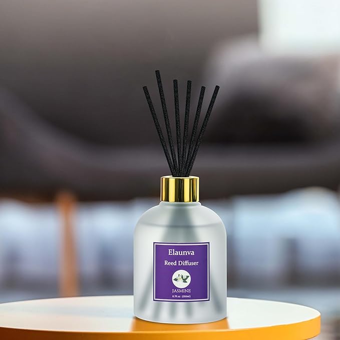 Jasmine Reed Diffuser Sets,6.7fl oz(200ml) with 8 Sticks,Fragrance/Aromatherapy for Livingroom/Office/Kitchen/Entryway/Bathroom,Gift Set,Shelf Decor,Home Accessories,Air Freshener(Jasmine)