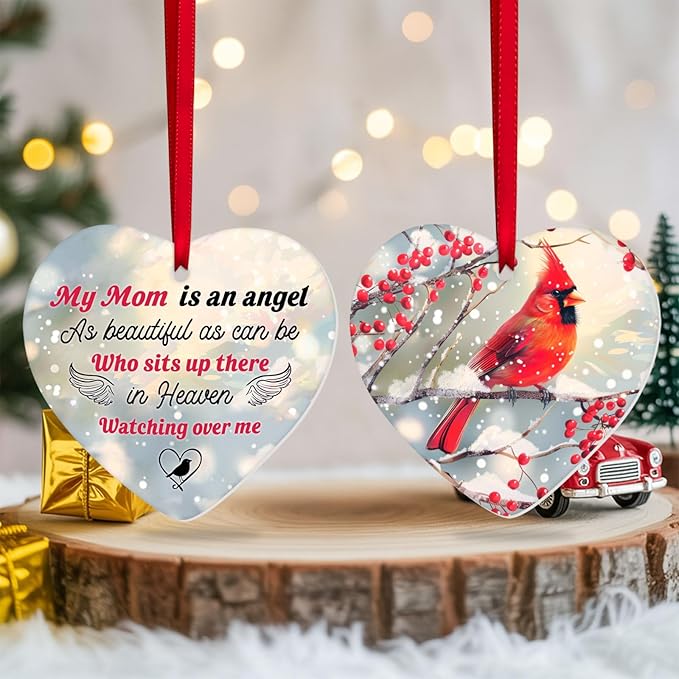34HD Gifts for Christmas, Cardinal Christmas Ornament Ceramic Heart-Shapped, Cardinal Memorial Gifts, Christmas Decorations for Trees