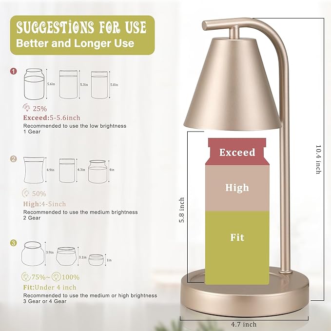 Champage Gold Candle Warmer with Timer - Electric Candle Lamp for Scented Wax with 2 Bulbs - House Warming Gifts for Women