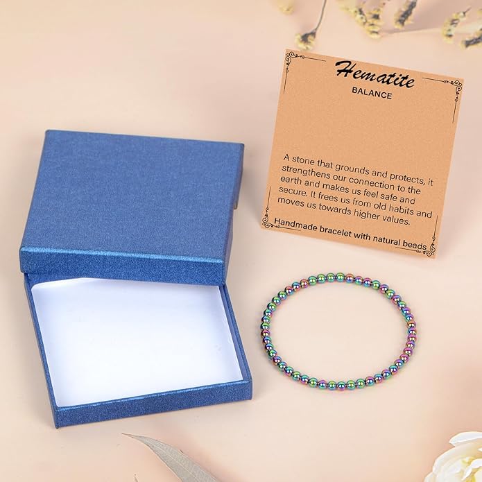 LPBeads Handmade Natural Gemstone Stretch Elastic Bracelet Healing Crystal Round Stone Beads Jewelry Gifts for Women Men