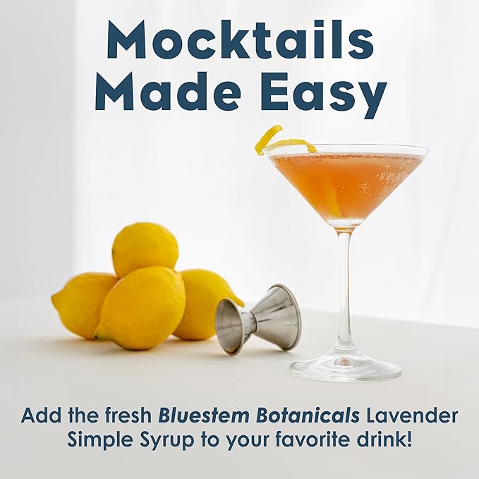 Bluestem Botanicals Organic Lavender Simple Syrup, 8 oz, Cocktail and Mocktail Mixer for Drinks, Non-Alcoholic