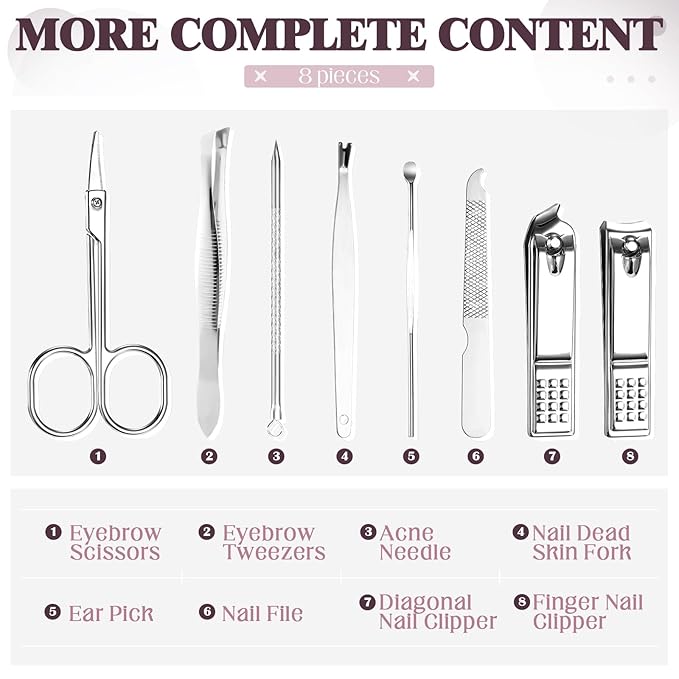Geosar 12 Set 8 in 1 Manicure Set Stainless Steel Nail Clippers Kit Pedicure Care Tools with Leather Case Travel Grooming Kit Gift for Women Men(Glitter Candy Color)