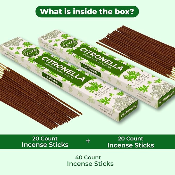 Citronella Incense Sticks for Outdoor Camping - Total 40 Insence-Sticks - Dual Pack of 20 Insense - Inciensos - Inscents - Natural Non Toxic Ingredients - Incents - Incence - Inscense