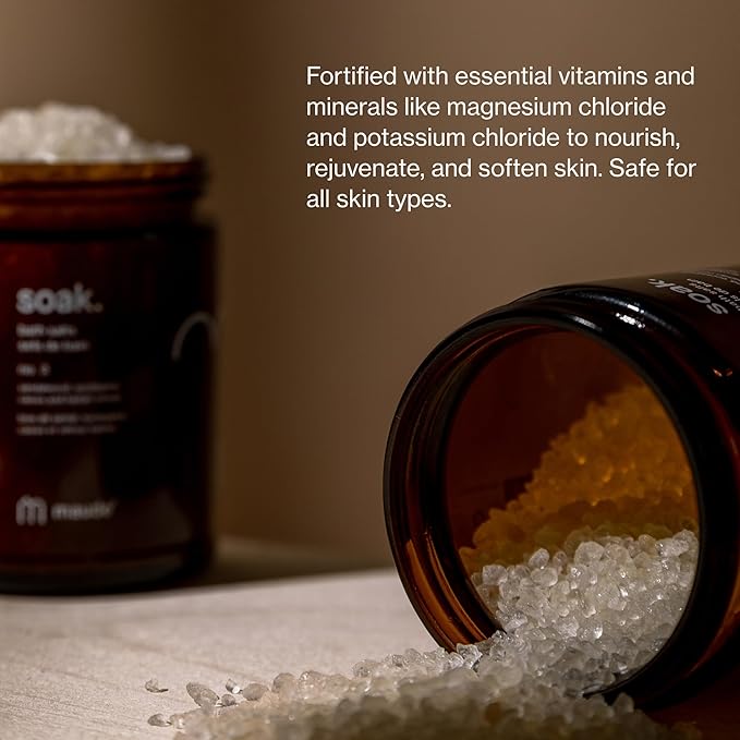 Maude Soak No. 1 - Nourishing Mineral Bath Salts - Hand-Harvested Dead Sea Salt with Magnesium & Potassium Chloride - Soften & Rejuvenate Skin - Notes of Amber, Cedar Leaf & Clove (8 oz)