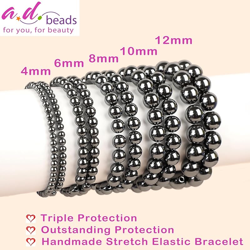 AD Beads Handmade Gemstone Stretch Elastic Bracelet Crystal Healing Reiki Nature's Beauty and Spiritual Essence Unisex (4mm, Hematite (Healing and Health))
