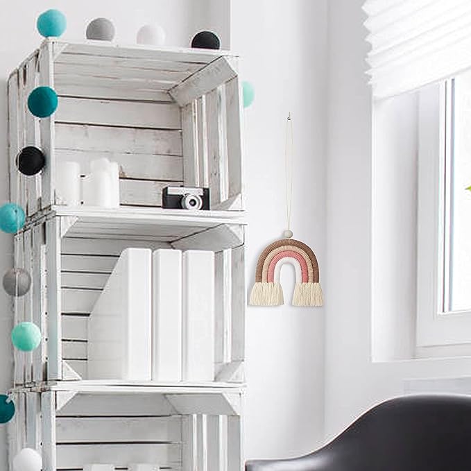 BOHO GARDEN Macrame Bohemian Rainbow Charm - Essential Oil Diffuser for Cars, Baby Nursery, Children’s Bedroom & Home Decor - Colorful Decorative Hanging Air Freshener & Accessories - 3.5x4 - Sienna