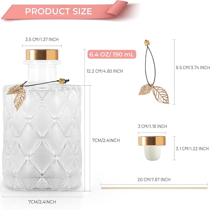 Glass Reed Diffusers Bottles for Home, Diffuser Bottles with 20PCS Reed Diffuser Sticks, Vintage Embossed Apothecary Style Flower Bud Vases with Cork Lids, Set of 3