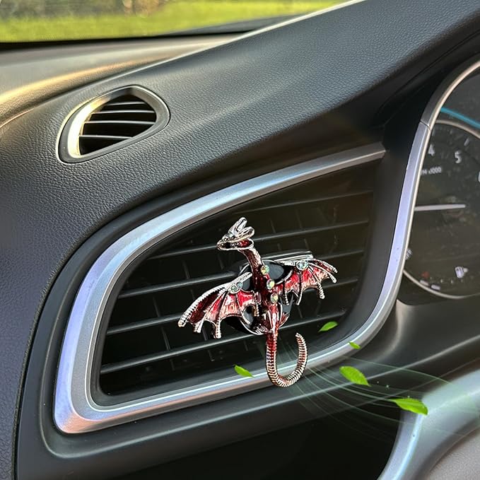 Dargon Air Vent Clips Car Air Freshener 2pcs Bling Red Dragon Car Accessories Enamel Fire Dragon Wyvern Vent Clips Refillable Car Essential Oil Outlet Diffuser Gothic Car Decor
