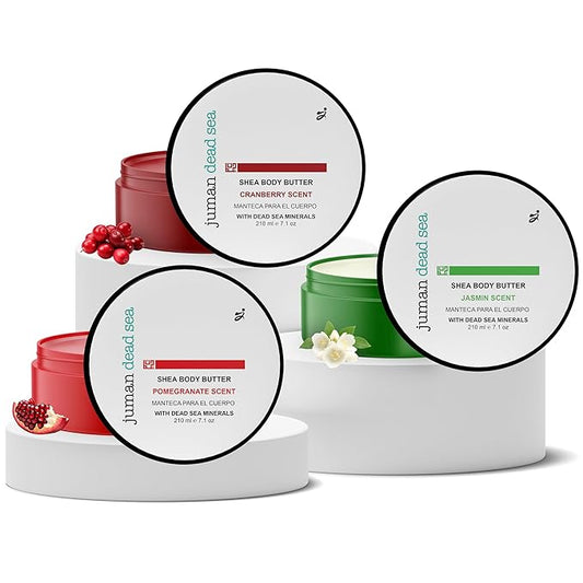 JUMAN Dead Sea Minerals Shea Butter Moisturizer Bundle | Infused with Vitamin E and Plant Extracts | Free from Harmful Ingredients | Suitable for All Skin Types | Bundle of 3