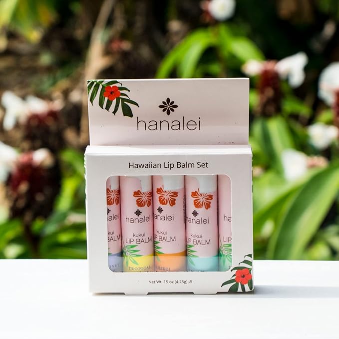 Hanalei Lip Balm & Moisturizer Variety Pack (5 Tubes) – Hydrating Care with Natural Kukui Oil & Beeswax – Soothes, Repairs & Nourishes Dry, Chapped Lips – Long-Lasting Moisture & Protection