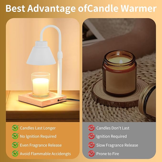 Candle Warmer Lamp with Timer Adjustable Height,Dimmable Candle Warmer for New Home Decor,Wax Warmer Lamp for Jar Candles with 2 Bulbs for Women Gift and House Warming Gift,White