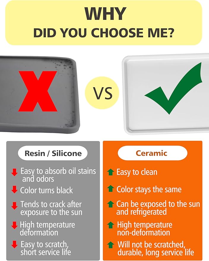 Gurygo 2 Pack 6" Bathroom Tray for Counter - Ceramic Vanity Trays for Bathroom - Small Rectangle Ceramic Tray - Kitchen Soap Trays for Kitchen Counter (White, Set/2)