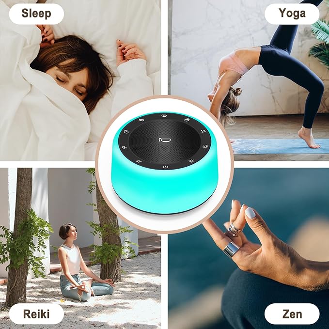 Kipcush Tibetan Singing Bowls Sound Machine - 11 Different Sized Sound Bowls with Night Light for Yoga, Meditation, Mindfulness, Healing, Chakra Healing and Stress Relief, Timer, Plug in (Black)