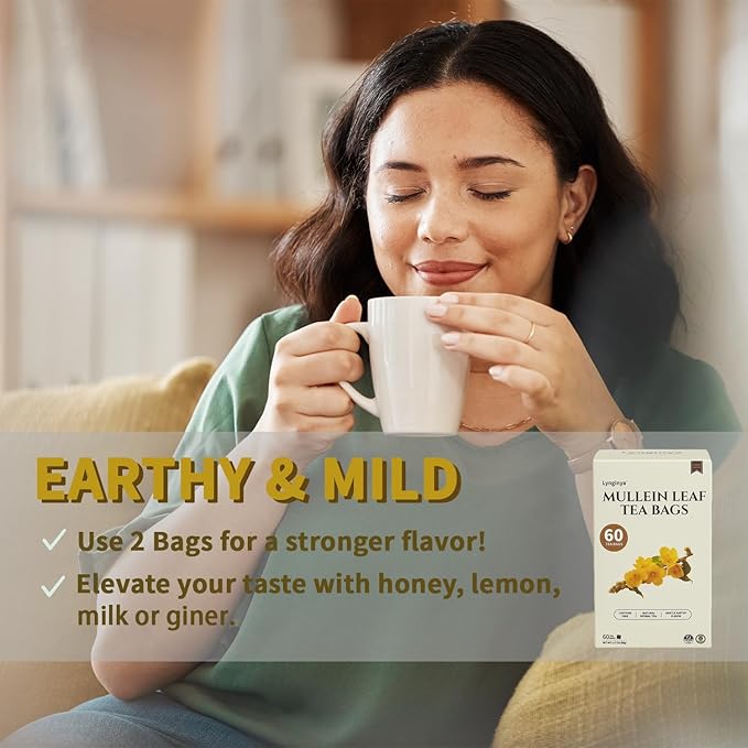 Lynginya Mullein Leaf Tea Bags, 60 Tea Bags (Pack of 2) - Premium Mullein Leaf - Natural Herbal Tea - Earthy & Mild - No Sugar & No Caffeine - Total 120 Bags