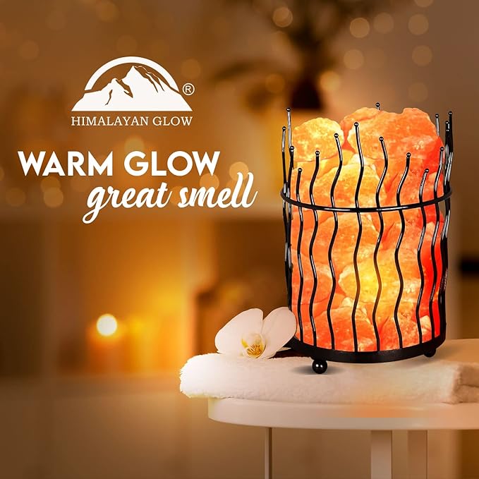 Himalayan Glow Pillar style Salt Basket Lamp with salt chunks, Himalayan Salt lamp with Dimmer Control, Amber Glow, Idle for Home, Offices and Dorm Decor